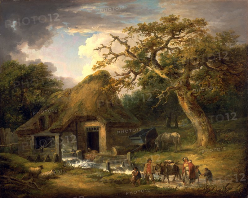 The Old Water Mill Rustic Family Passing a Watermill Signed and dated in brown paint, lower right: "G. Morland 1790", George Morland, 1763-1804, British