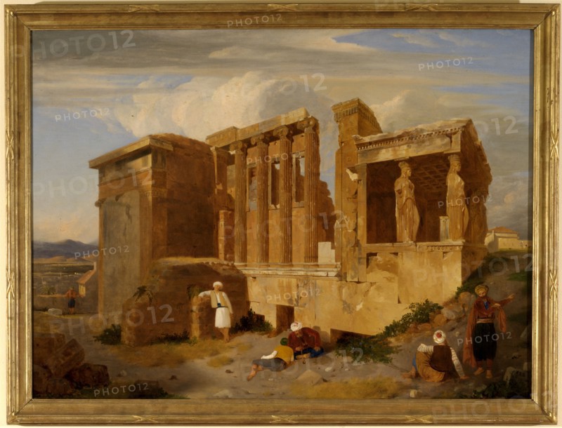 The Erechtheum, Athens, Greece with Figures in the Foreground Signed and dated in brown paint, lower right: "CLE | R [?] 1821", Charles Lock Eastlake, 1793-1865, British