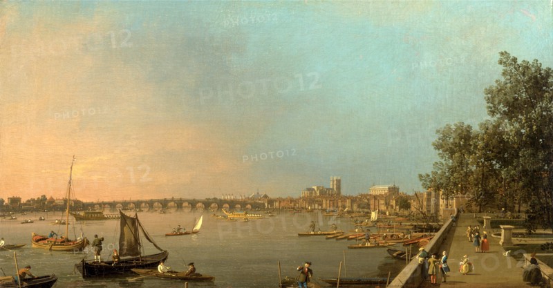 The Thames from the Terrace of Somerset House, Looking toward Westminster London The City of Westminster from the Terrace of Somerset House View of the River Thames, from the Terrace of Somerset House Gardens, Looking towards Westminster Bridge, Canaletto, 1697-1768, Italian