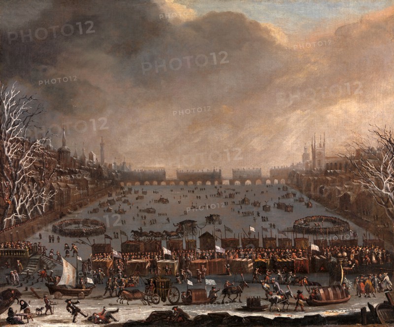 Frost Fair on the Thames, with Old London Bridge in the distance, London, unknown artist, 17th century, British