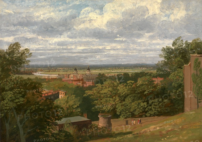 Greenwich Hospital from the Observatory with a Distant View of London, Thomas Hofland, 1777-1843, British