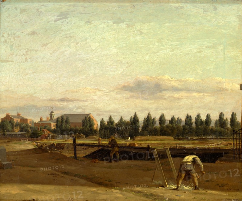 Excavating the Regent's Canal, with a View of Marylebone Chapel Signed in brown paint, lower right: "J. SEGUIER", John Seguier, 1785-1856, British