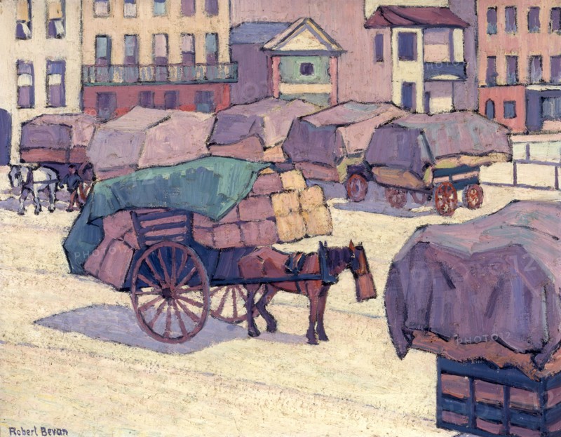 Hay Carts, Cumberland Market Signed, lower left: "Robert Bevan", Robert Polhill Bevan, 1865-1925, British