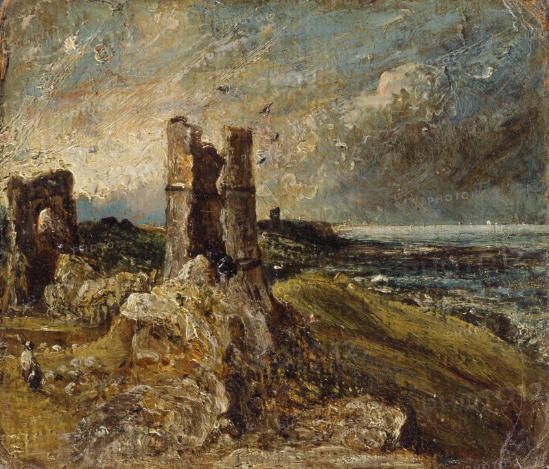 Hadleigh Castle Sketch of Hadleigh Castle Verso: Study of Five Horned Cattle, John Constable, 1776-1837, British