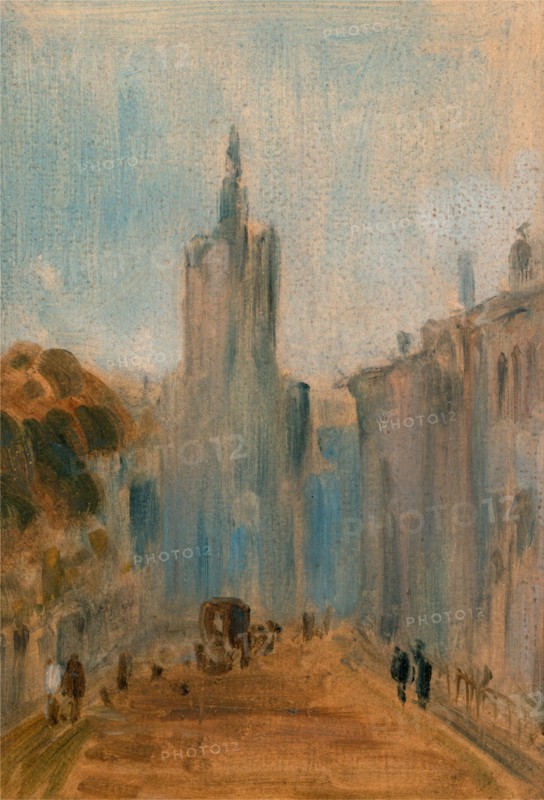 Street with Church and Figures, unknown artist, 19th century, British