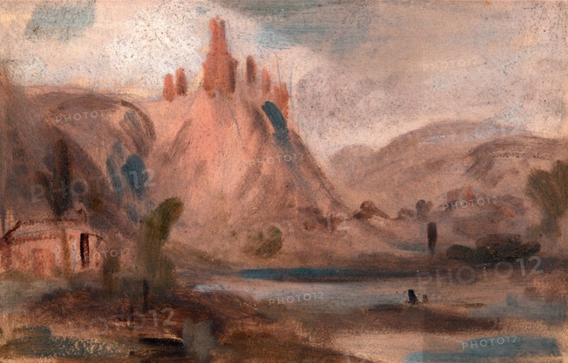 ?Petit Andeleys on the Seine Landscape with a Castle on a Hill, unknown artist, 19th century, British