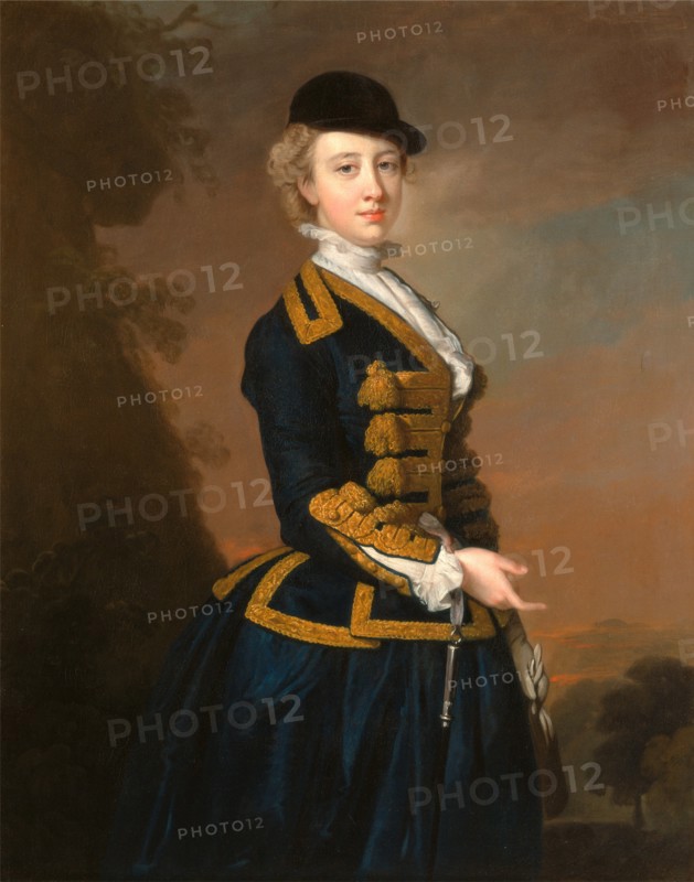 Portrait of a Young Woman of the Fortesque Family of Devon Portrait of Nancy Fortescue, wearing a dark blue riding habit, with gold frogging and cap, Thomas Hudson, 1701-1779, British