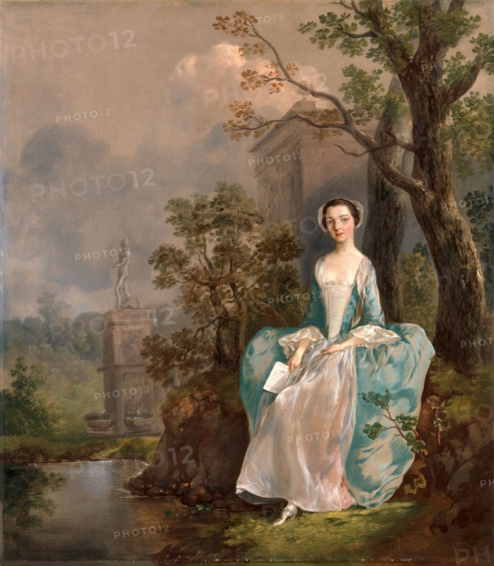 Portrait of a Woman Girl with a Book Seated in a Park Sitzendes junges Maedchen in einer Parklandschaft, Thomas Gainsborough, 1727-1788, British