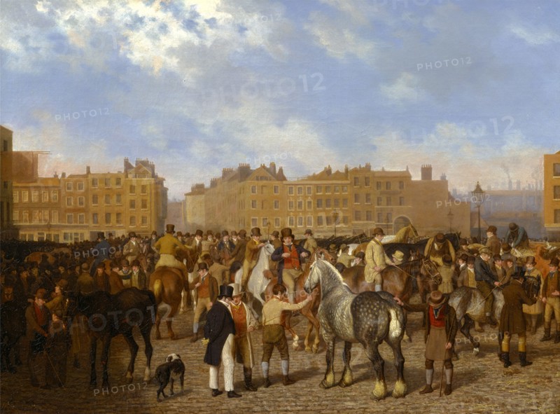 Old Smithfield Market, London Signed in brown paint, lower left: "JLA", Jacques-Laurent Agasse, 1767-1849, Swiss