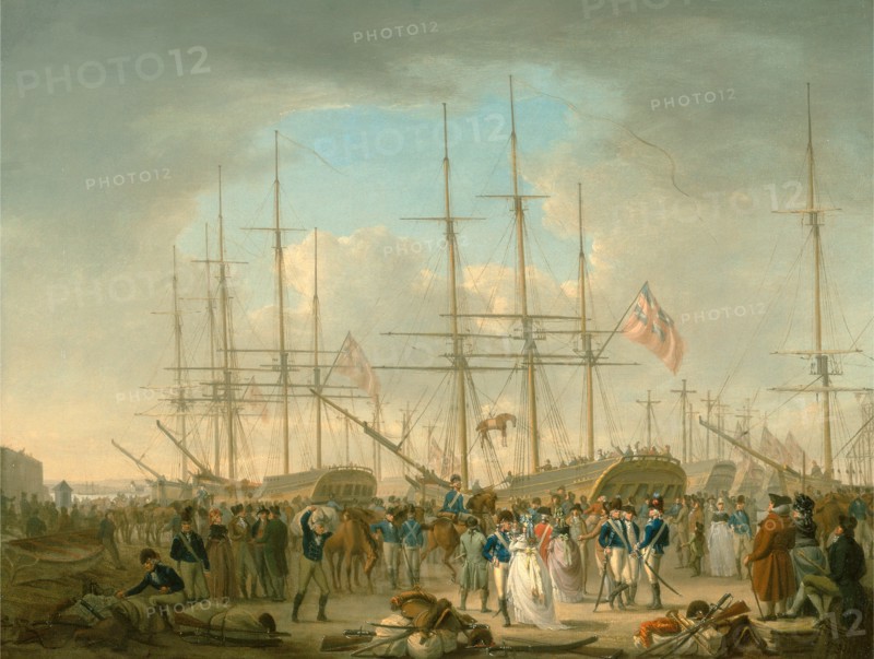 Hussars Embarking at Deptford, Kent Signed and dated in black paint, lower right: "W. Anderson | 1793.", William Anderson, 1757-1837, British