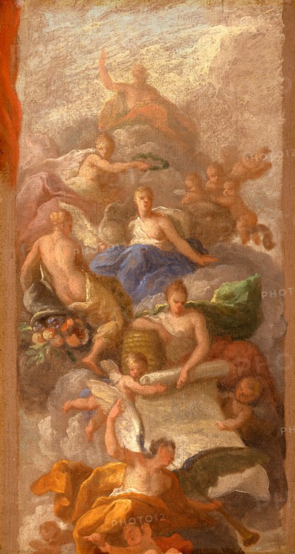 A Sketch of Gratitude Crowned by Peace, with Other Allegorical Figures of Industry, Fame and Plenty, Sir James Thornhill, 1675-1734, British
