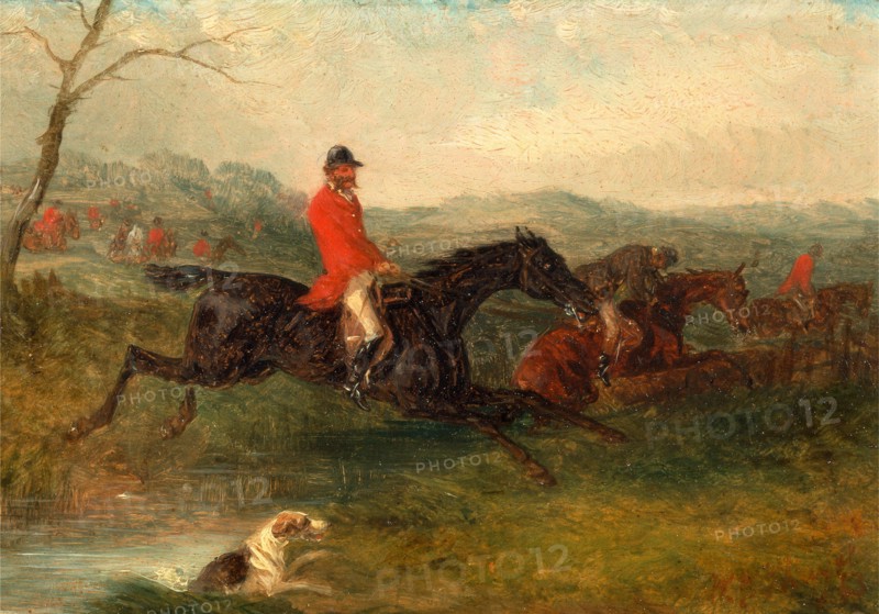 Foxhunting: Clearing a Brook Signed and dated in red paint, lower right: "WJ Shayer | 63", William J. Shayer, 1811-c.1885, British