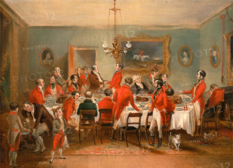 Bachelors' Hall: The Hunt Breakfast Signed and dated in black paint, lower left: "painted by | F.C. Turner | 1836.", Francis Calcraft Turner, active 1782-1846, British