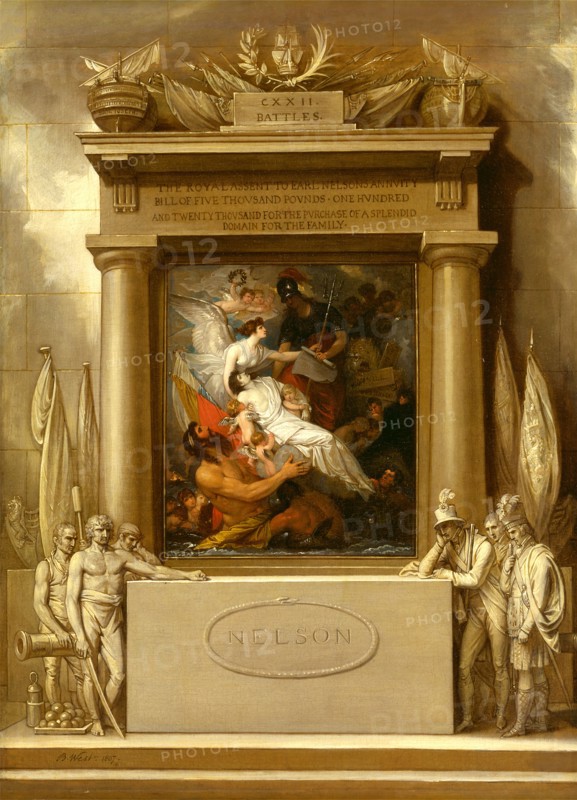 The Apotheosis of Nelson Project for a Monument, 'The Apotheosis of Nelson', signed and dated 1807 Signed and dated in black paint, lower left: "B. West 1807.", Benjamin West, 1738-1820, American