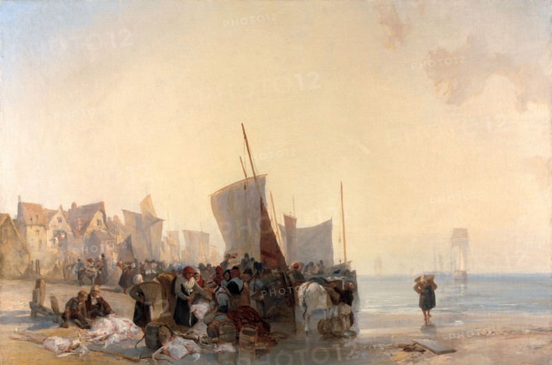 Fishmarket A Fish Market near Boulogne Fish-market, Boulogne, France Richard Parkes Bonington, 1802-1828, British