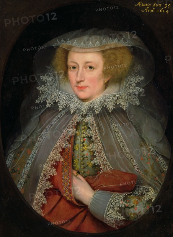 Catherine Killigrew, Lady Jermyn Dated in yellow paint, upper right: "AEtatis Suae 35 | Anni 1614", Marcus Gheeraerts the Younger, 1561-1635, Flemish