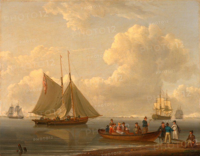 A Wherry Taking Passengers out to Two Anchored Packets Signed and dated in green paint, lower right: "W Anderson 1825", William Anderson, 1757-1837, British