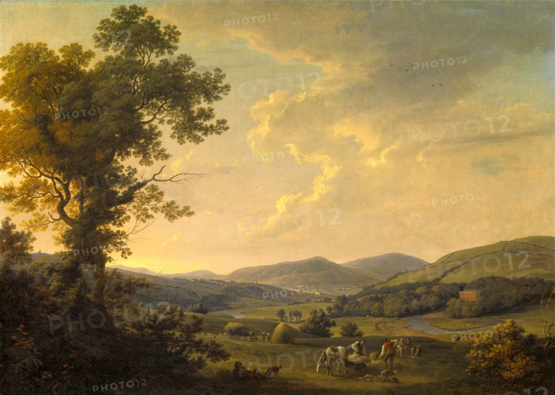 Landscape with Haymakers and a Distant View of a Georgian House Georgian House in a Landcape, William Ashford, 1746-1824, British