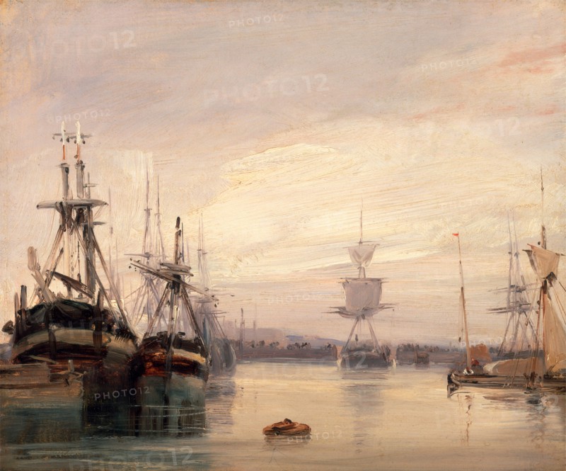French harbor scene, unknown artist, 19th century, British