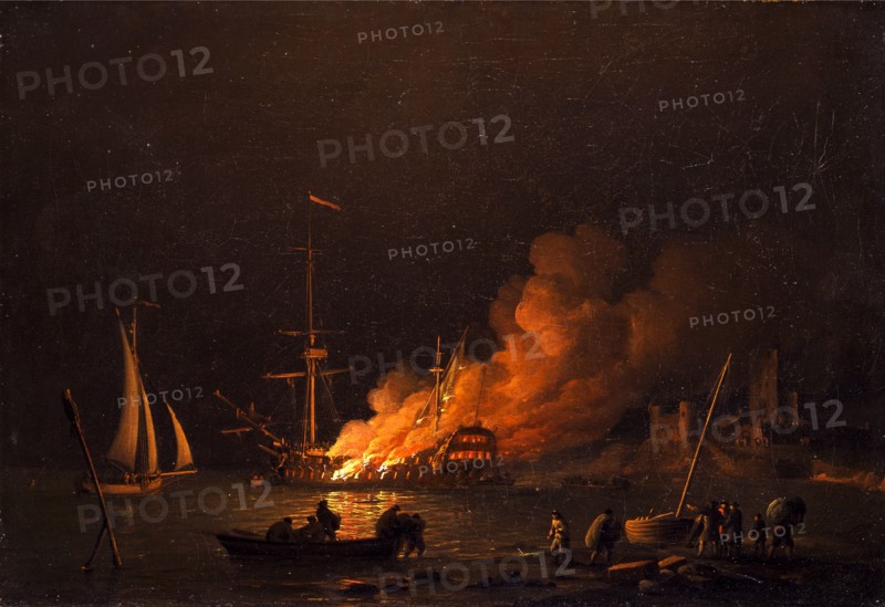 Ship on Fire at Night Signed in black paint, lower left: "C. Brooking", Charles Brooking, 1723-1759, British