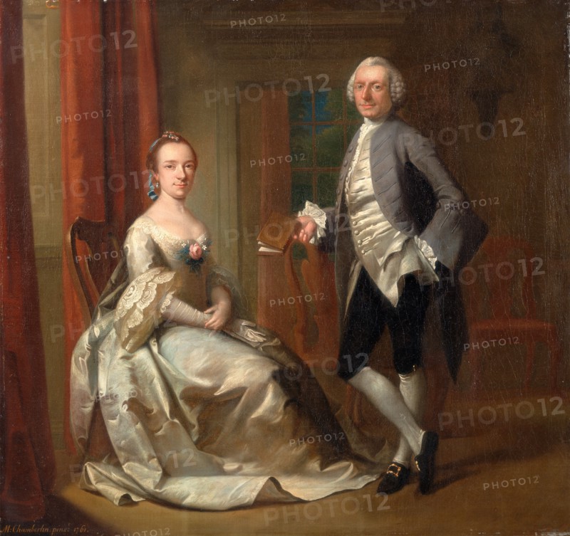Conversation Piece Signed and dated in ochre-color paint, lower left: "M: Chamberlin. pinxt: 1761.", Mason Chamberlin, 1722-1787, British