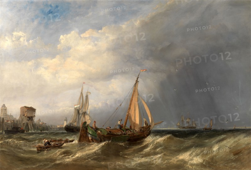 A Dutch Barge and Merchantmen Running out of Rotterdam Signed and dated, lower right: "CStanfield RA | 1856", Clarkson Stanfield, 1793-1867, British