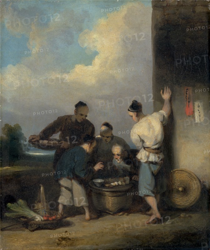 Coolies Round the Food Vendor's Stall, George Chinnery, 1774-1852, British