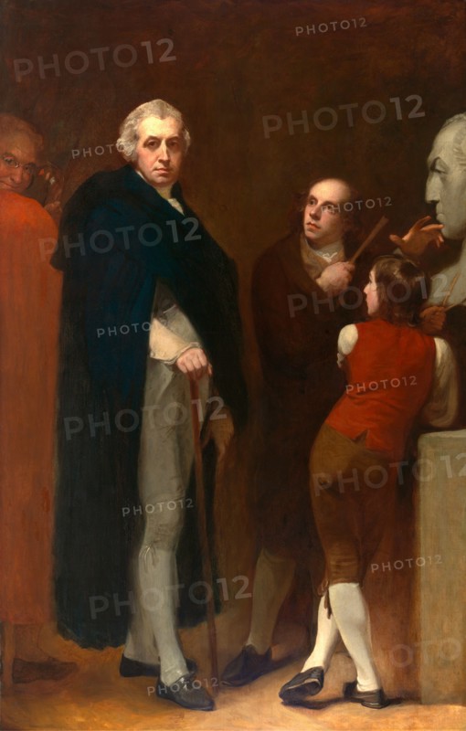 John Flaxman Modeling the Bust of William Hayley John Flaxman Modelling his Bust of William Hayley, George Romney, 1734-1802, British