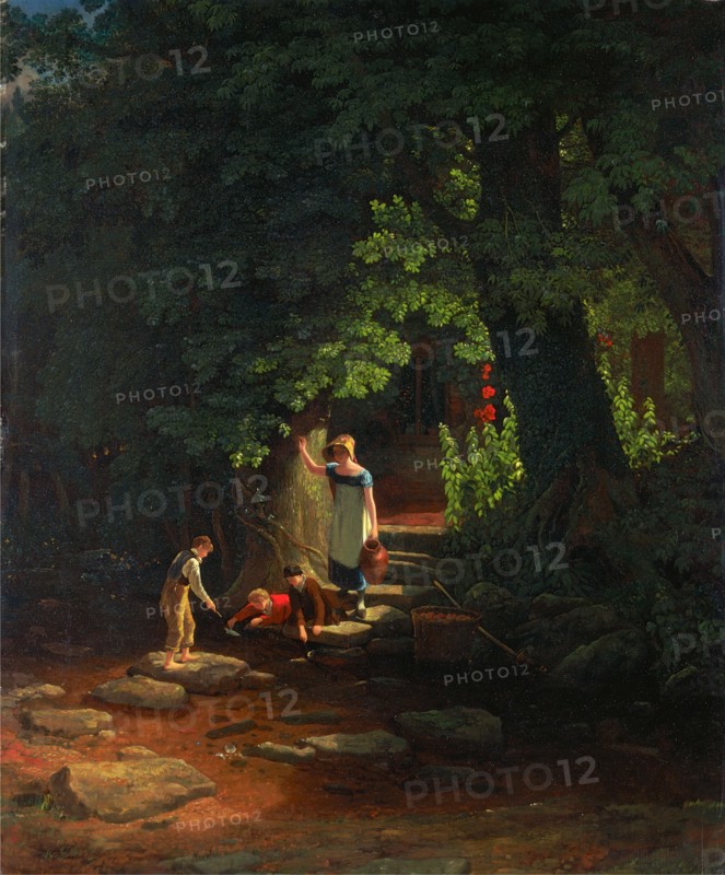 Children by a Brook Signed in lower left: "F. Danby", Francis Danby, 1793-1861, British