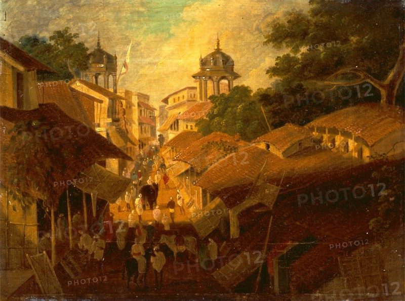 Street in Patna View of a Street in the City of Patna, signed and dated 1825, Sir Charles D'Oyly, 1781-1845, British