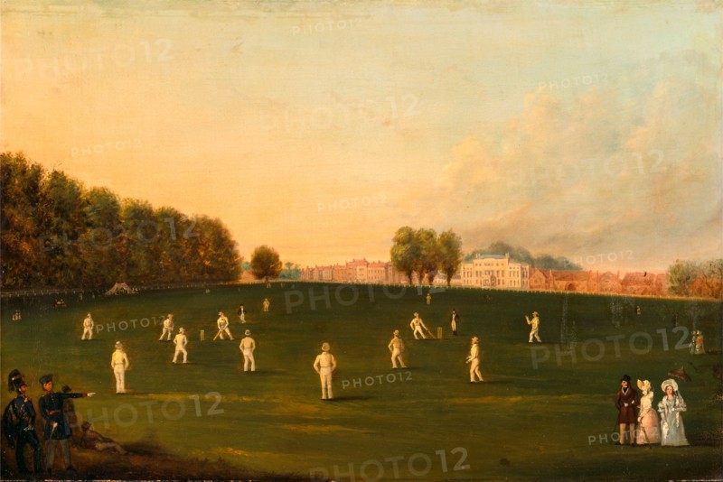 First Grand Match of Cricket Played by Members of the Royal Amateur Society on Hampton Court Green, August 3rd, 1836, unknown artist, 19th century, British