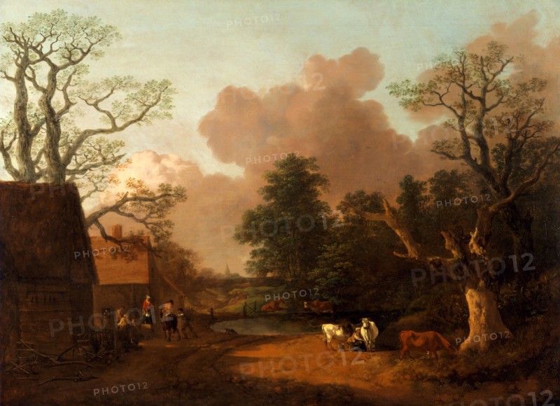 Landscape with Milkmaid Landscape with Farm Buildings and Peasants A Landscape with Figures, Farm Buildings and a Milkmaid Landscape with Farm Buildings and Peasants, Thomas Gainsborough, 1727-1788, British
