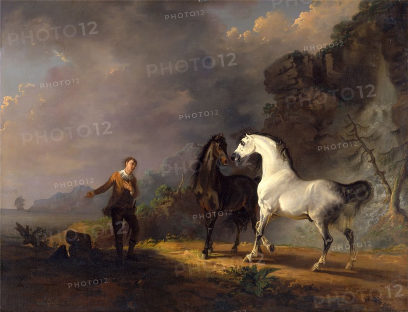 Gulliver Addressing the Houyhnhnms Gulliver Addressing the Houyhnhnms Supposing Them to be Conjurers Signed and dated, lower left: "S. Gilpin. 1709.", Sawrey Gilpin, 1733-1807, British