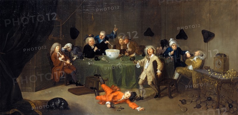 A Midnight Modern Conversation Signed and dated, lower right: "WM: Hogarth: recit: 1729", William Hogarth, 1697-1764, British