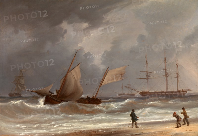 A Lugger Driving Ashore in a Gale Signed, lower right: "W. Joy", William Joy, 1803-1867, British