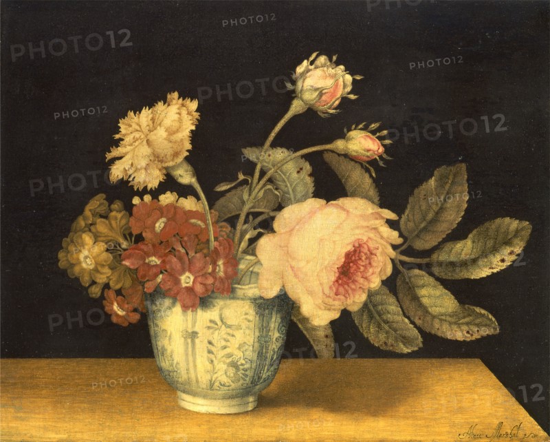 Flowers in a Delft Jar Signed in black paint, lower right: "Alex: Marshal ~", Alexander Marshal, active 1651-died 1682, British