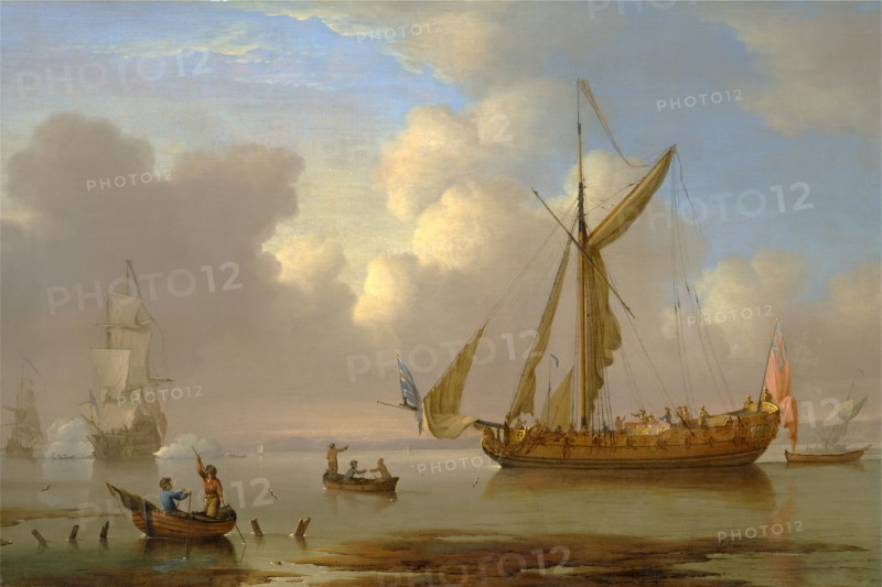 Royal Yacht Becalmed at Anchor Signed, lower right: "P. Monamy : pinx :", Peter Monamy, 1681-1749, British