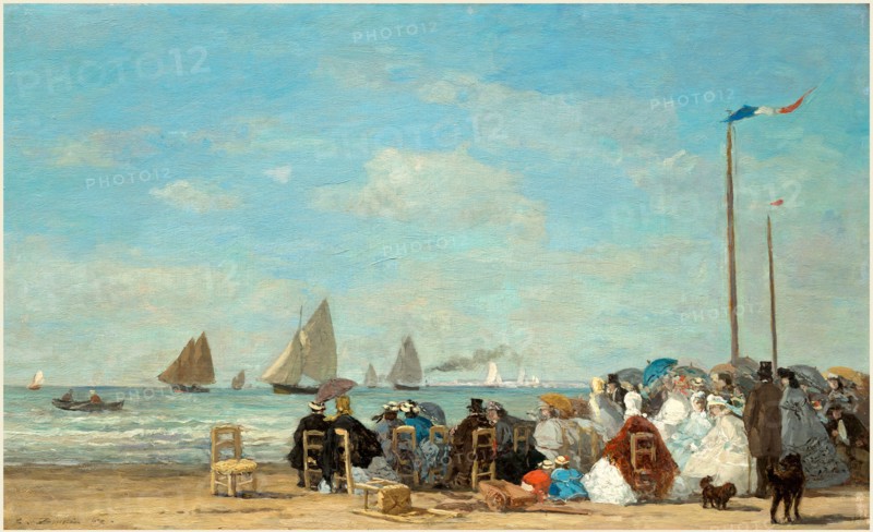 EugÃ¨ne Boudin, French (1824-1898), Beach Scene at Trouville, 1863, oil on wood