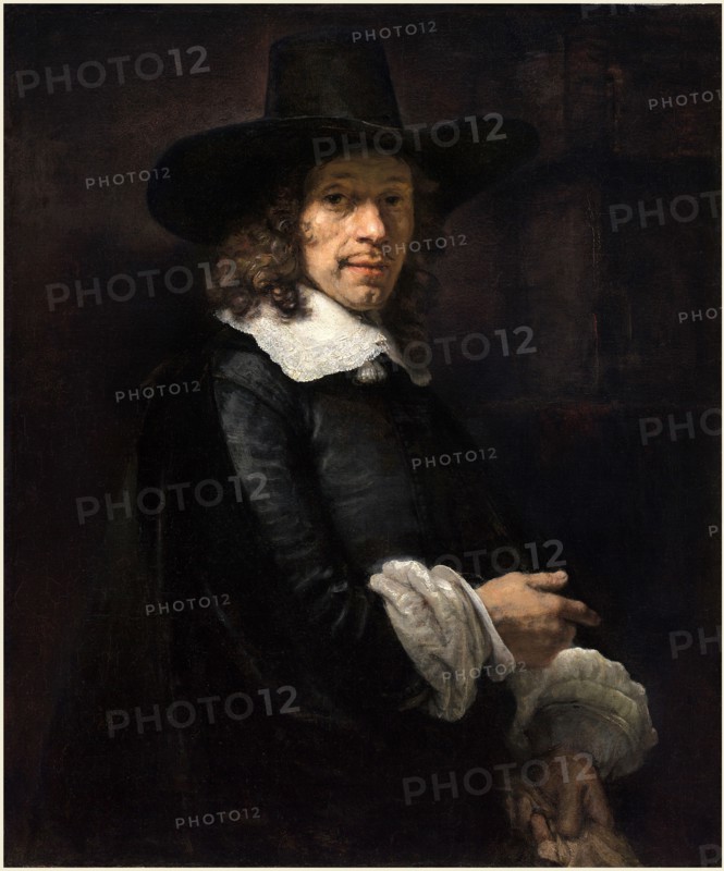 Rembrandt van Rijn, Dutch (1606-1669), Portrait of a Gentleman with a Tall Hat and Gloves, c. 1658-1660, oil on canvas transferred to canvas