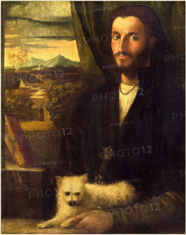 Cariani, Italian (1485-1490-1547 or after), Portrait of a Man with a Dog, c. 1520, oil on canvas