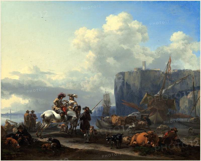 Nicolaes Pietersz Berchem, Dutch (1620-1683), View of an Italian Port, early 1660s, oil on canvas