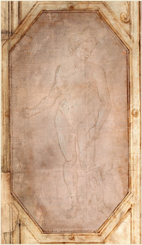 Filippino Lippi, Italian (1457-1504), Standing Nude Youth, c. 1496, metalpoint heightened with white on gray-prepared paper