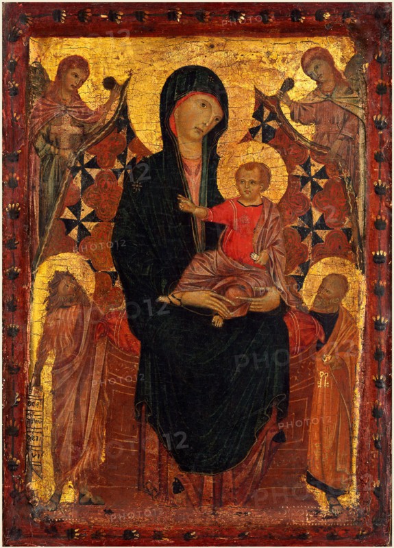Attributed to Cimabue, Italian (mentioned 1272-active 1302), Madonna and Child with Saint John the Baptist and Saint Peter, probably c. 1290, tempera on panel