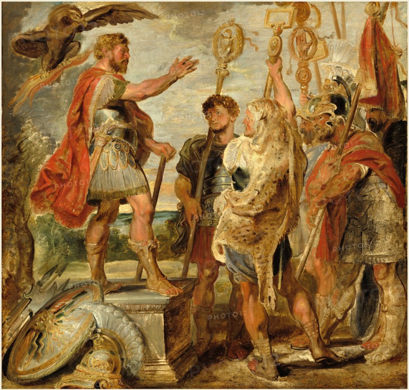 Sir Peter Paul Rubens, Decius Mus Addressing the Legions, Flemish, 1577-1640, probably 1616, oil on hardboard, transferred from wood and canvas