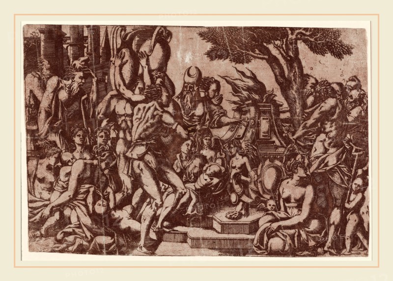 Antonio Fantuzzi after Rosso Fiorentino, Sacrifice to Priapus, Italian, c. 1510-1550 or after, 1542, etching in brown on laid paper