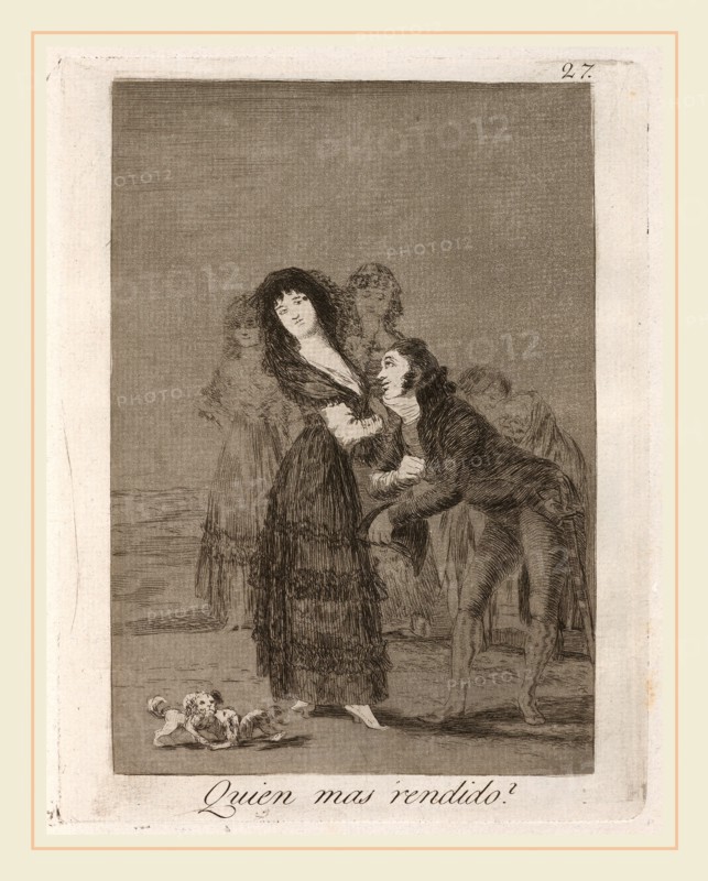 Francisco de Goya, Quien mas rendido?  (Which of Them Is the More Overcome?), Spanish, 1746-1828, published 1799, etching, aquatint, and drypoint