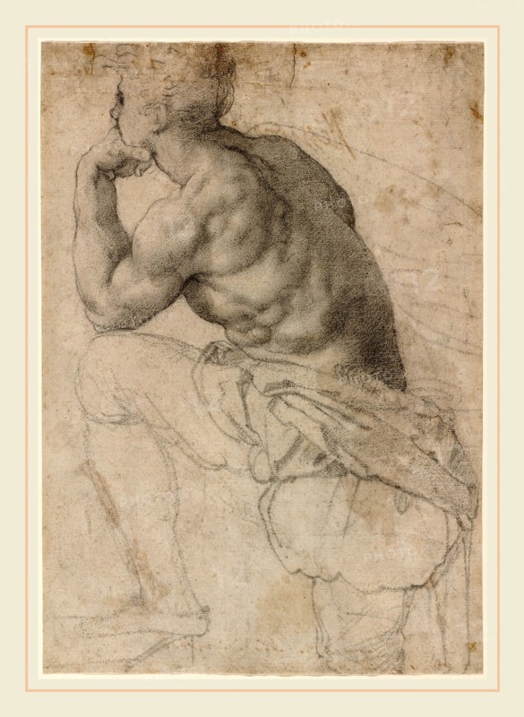 Alessandro Allori, A Pearl Diver, Italian, 1535-1607, c. 1570, black chalk on laid paper