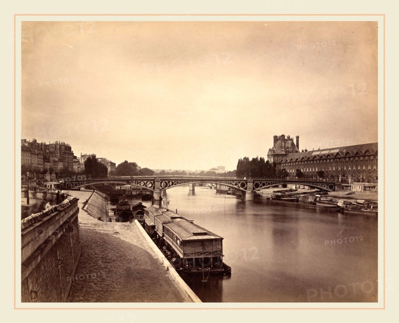 Gustave Le Gray, The Pont du Carrousel, Paris: View to the West from the Pont des Arts, French, 1820-1884, 1856-1858, albumen print from collodion negative