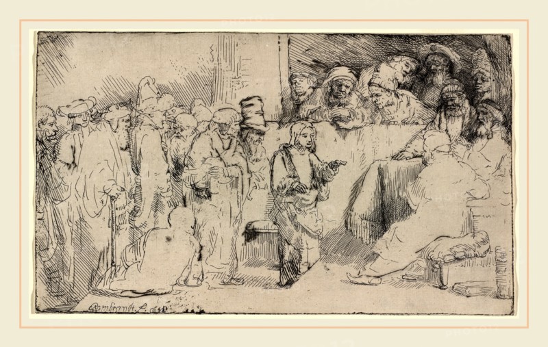 Rembrandt van Rijn, Dutch (1606-1669), Christ Disputing with the Doctors: a Sketch, 1652, etching and drypoint