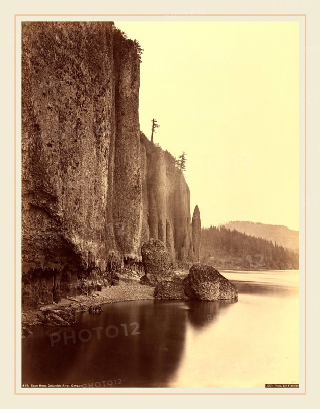 Carleton E. Watkins, Cape Horn, Columbia River, Oregon, American, 1829-1916, 1867, albumen print from collodion negative mounted on paperboard